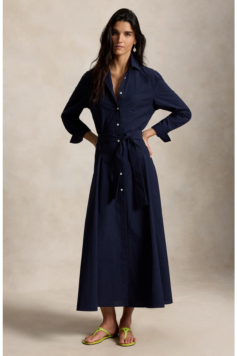 Cotton Canvas Belted Shirtdress, Alternate, color, HUNTER NAVY