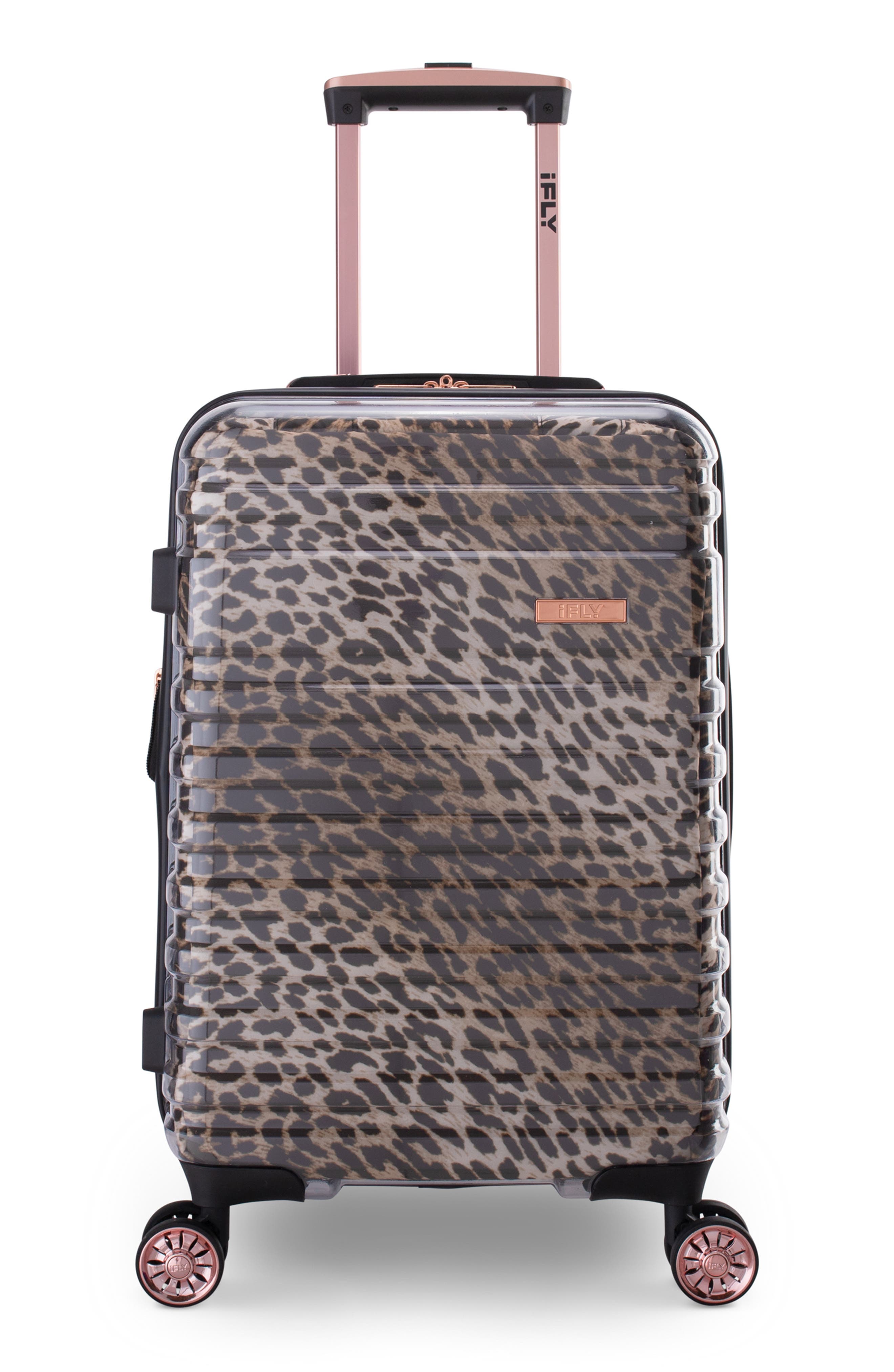 IFLY Clear 20" Animal Print Expandable Wheeled Carry-On Bag, Main, color, 