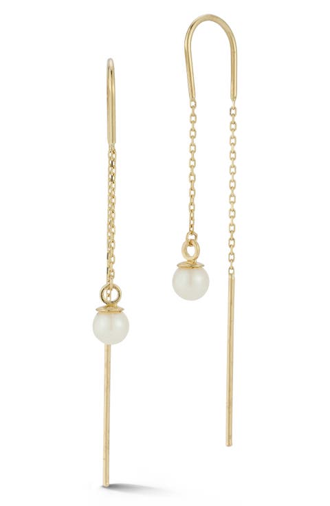 14K Gold Cultured Pearl Drop Threader Earrings