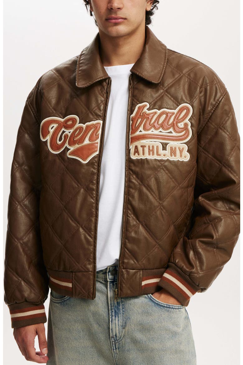 Men's Applique Bomber Jacket, Main, color, Brown
