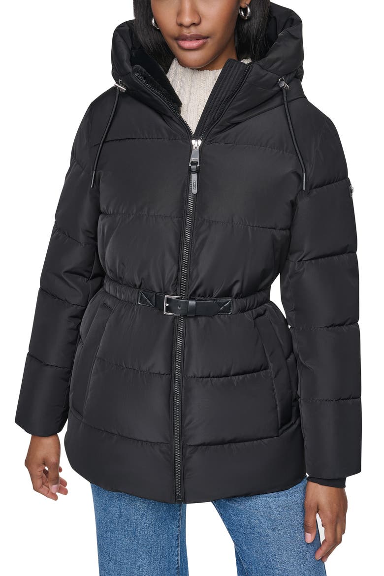 Water Resistant Hooded Puffer Jacket, Main, color, BLACK