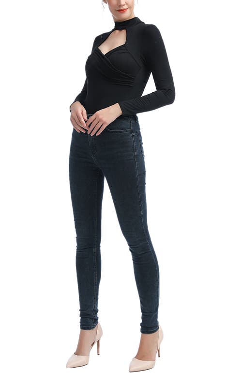 Kimi & Kai Min Faux Wrap Turtle Neck Bodysuit In Black