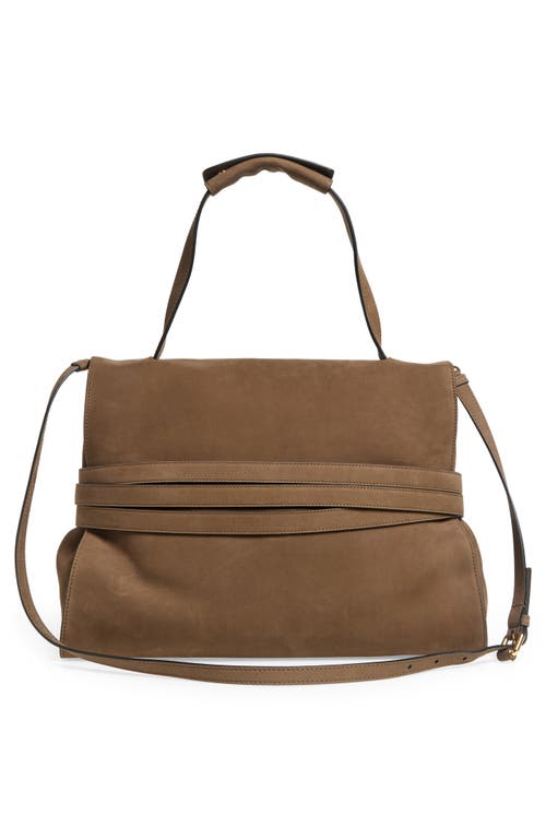 Shop Moschino Medium Tie Me Suede Shoulder Bag In Forest