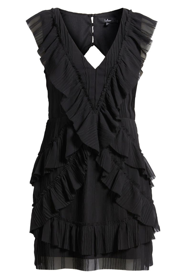 Nova Pleated Tiered Minidress, Alternate, color, BLACK