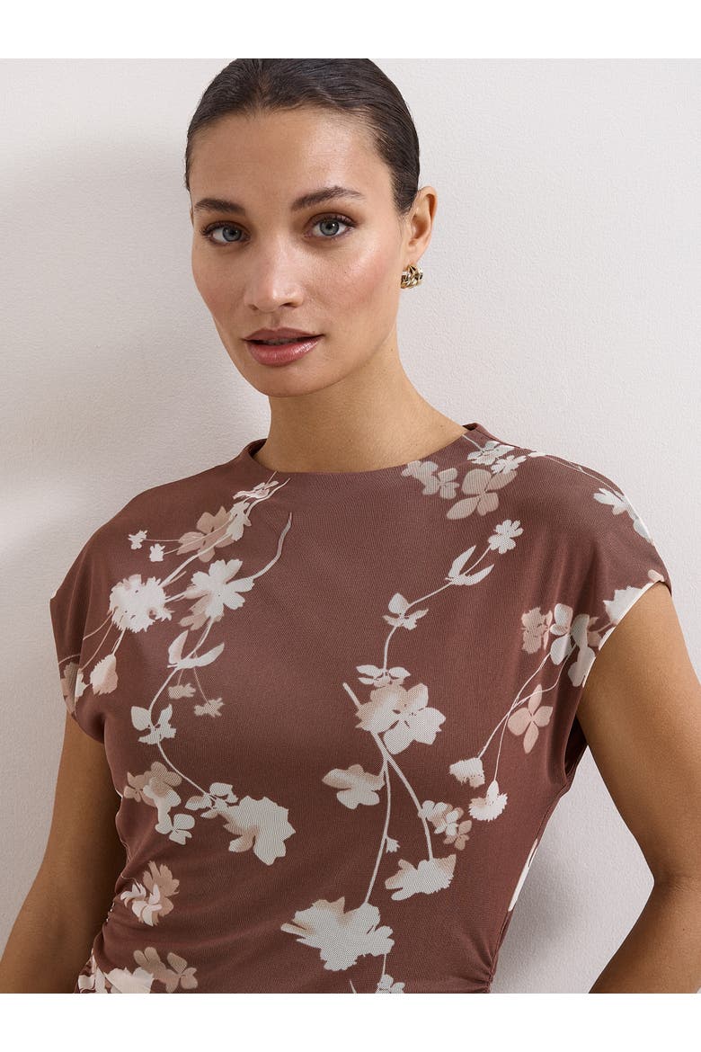 Kezia Mesh Printed Top, Alternate, color, Brown
