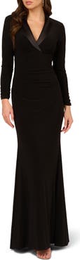 Adrianna Papell Long Sleeve Tuxedo Mermaid Gown
