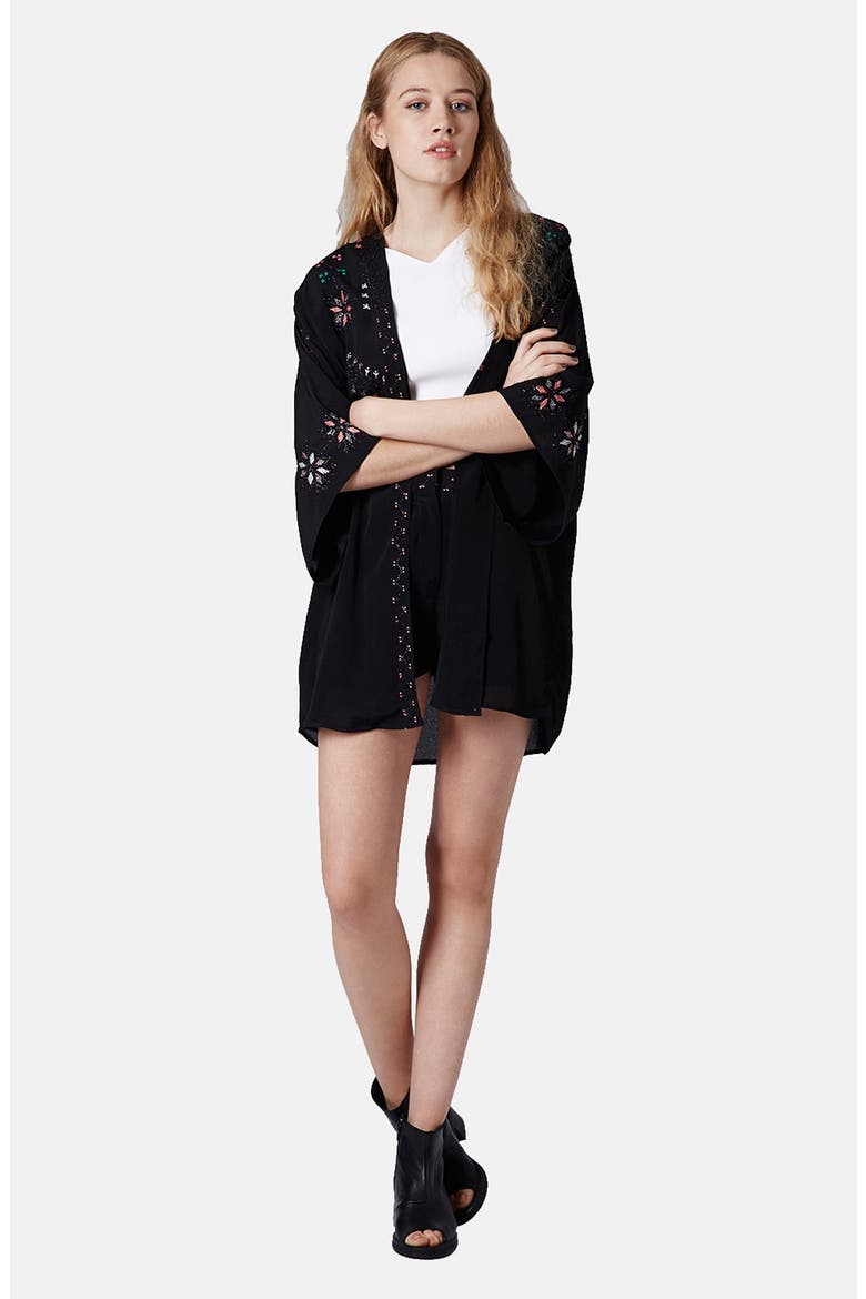 Embroidered Kimono Jacket, Alternate, color, BLACK