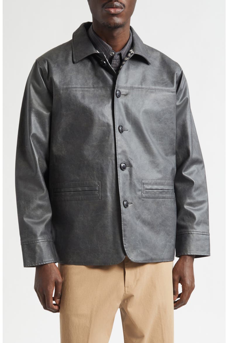 Aged Faux Leather Car Coat, Main, color, BLACK
