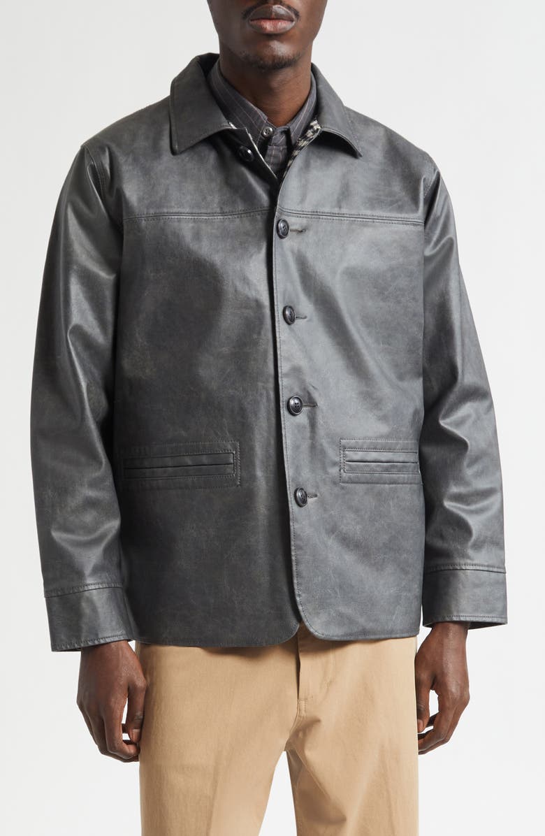 BEAMS Aged Faux Leather Car Coat, Main, color, Black