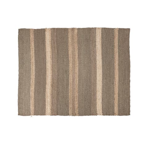 Hand-Woven Seagrass and Corn Husk Rug with Stripes