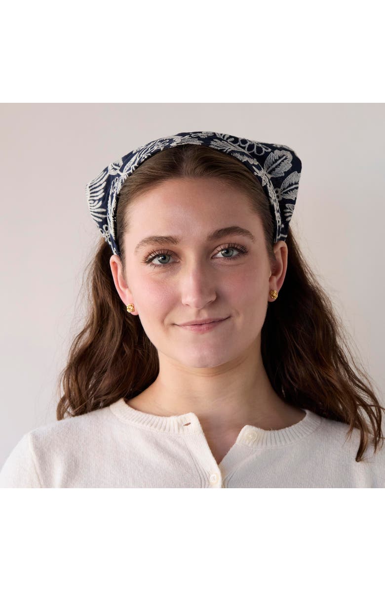 Lele Sadoughi Jackie Embroidered Eyelet Handkerchief Headband, Alternate, color, Navy Garden 400