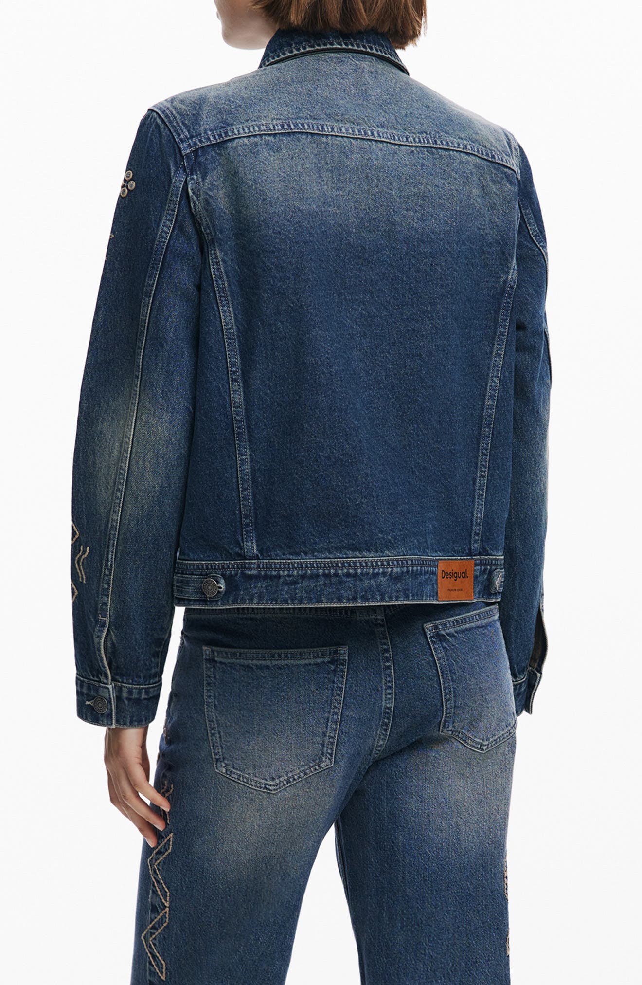 Metallic Embroidery Denim Trucker Jacket - image 2