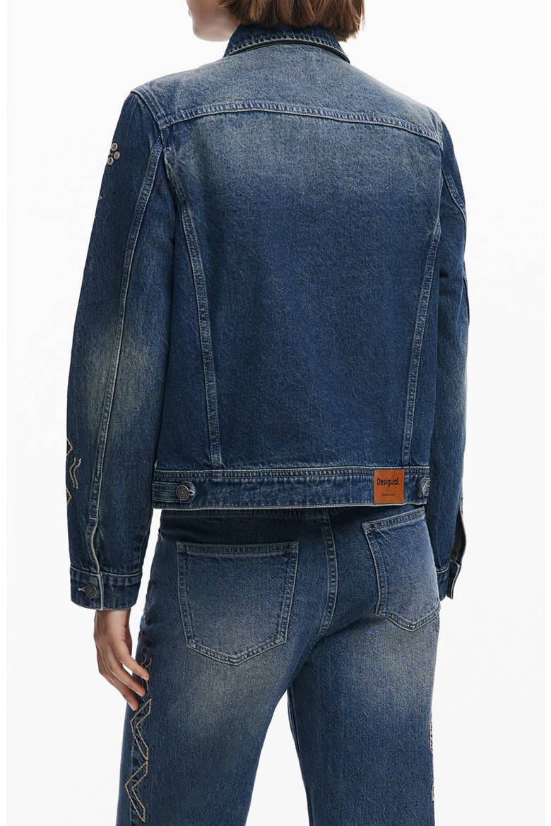 Metallic Embroidery Denim Trucker Jacket, Alternate, color, MEDIUM BLUE
