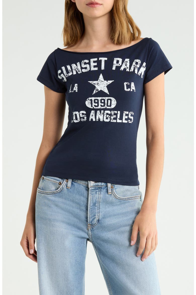 Sunset Park Off the Shoulder T-Shirt, Main, color, NAVY
