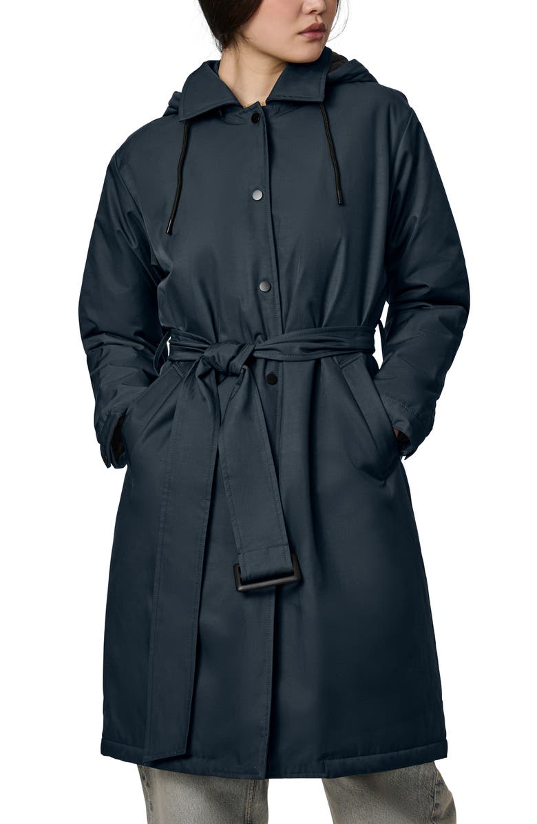 Bernardo Hooded Raincoat, Alternate, color, Navy
