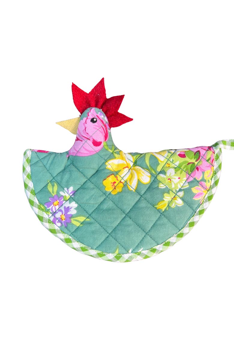 Happy Hen Potholder in Green Floral, Main, color, Green