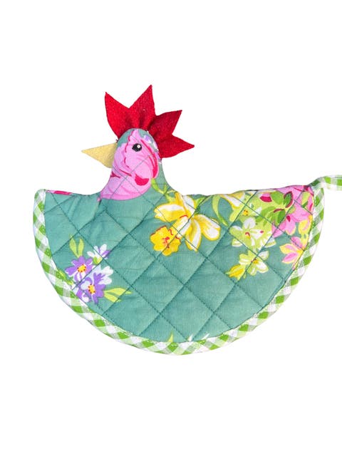 Happy Hen Potholder in Green Floral