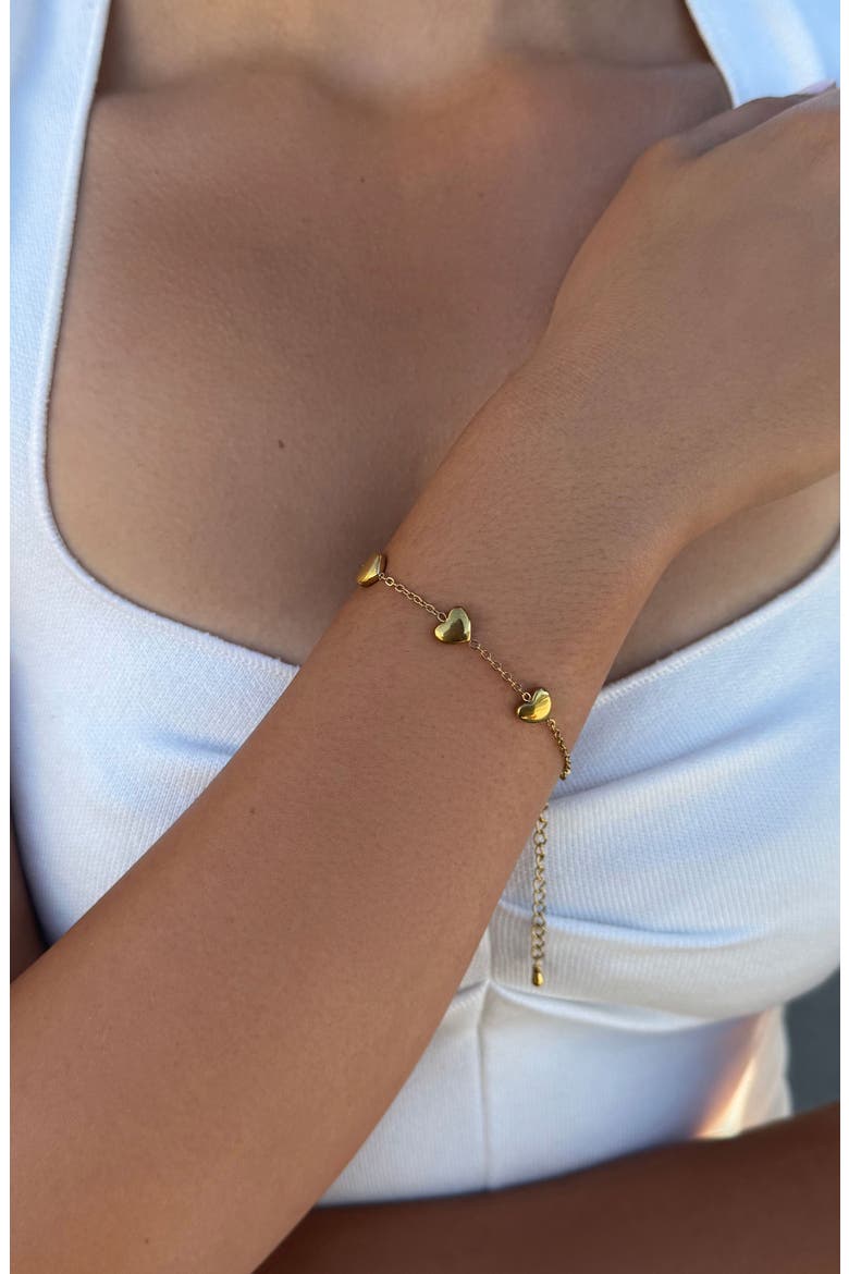 Polished Heart Station Bracelet, Alternate, color, GOLD