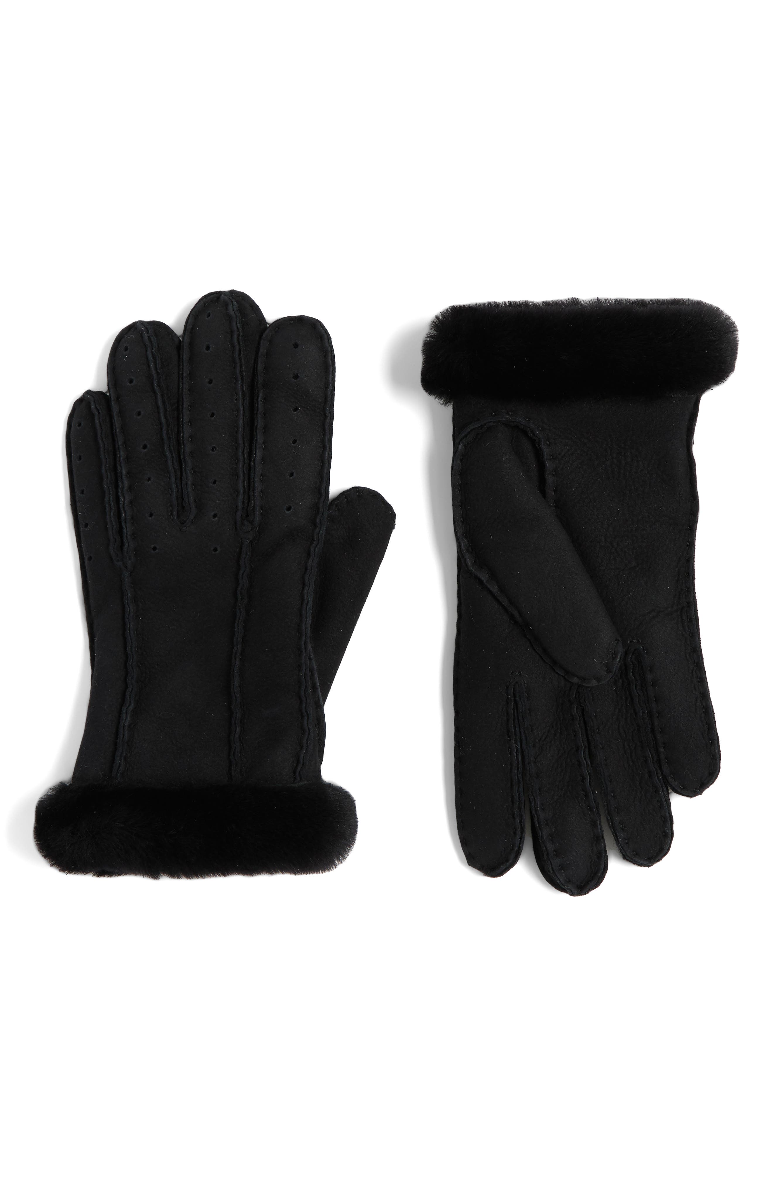 UGG® Perforated Genuine Shearling Suede Gloves