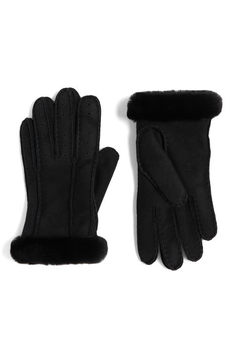 Perforated Genuine Shearling Suede Gloves