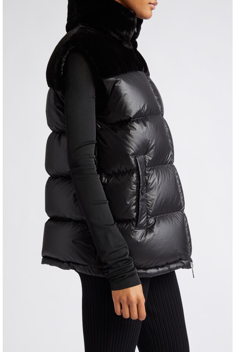 Lempa Down Puffer Vest with Faux Fur Trim, Alternate, color, BLACK