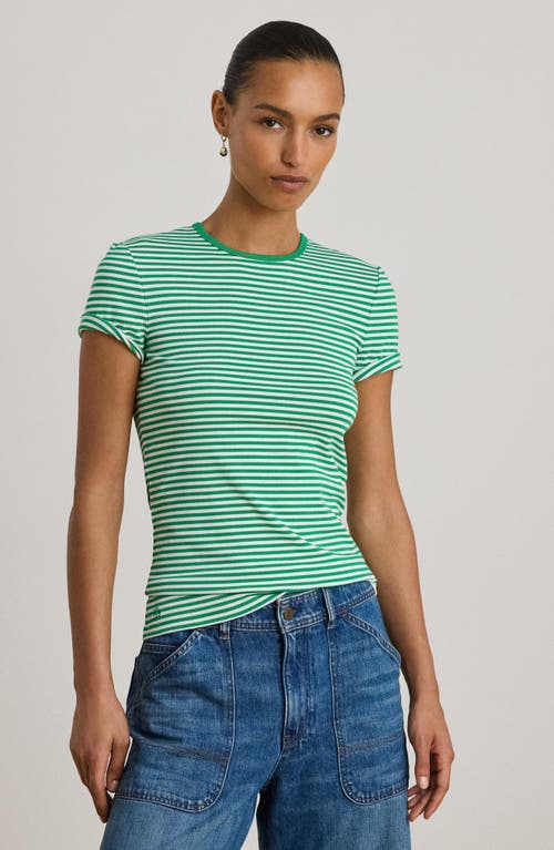 Ralph Lauren Striped Stretch Cotton Crewneck Tee In Green
