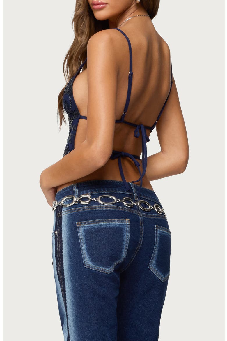 Pia Sequin Flower Open Back Camisole, Alternate, color, NAVY