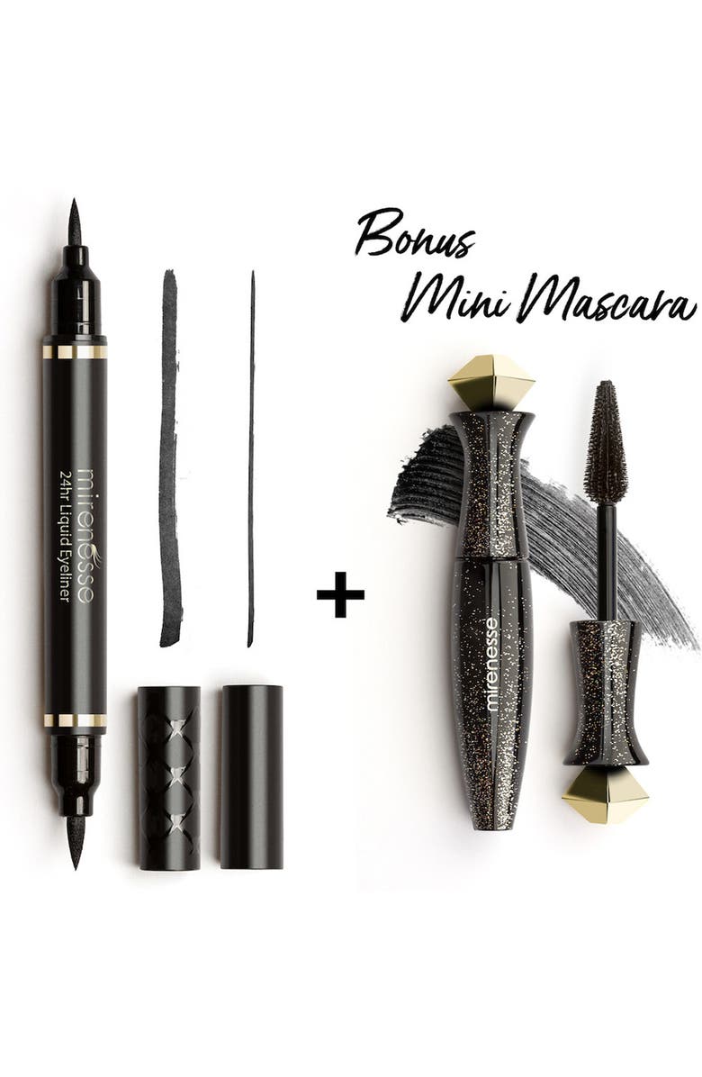 MIRENESSE Define Art Duet Jet Black Eyeliner + Skin Hydrating Secret Weapon Supreme 24hr Mascara, Main, color,