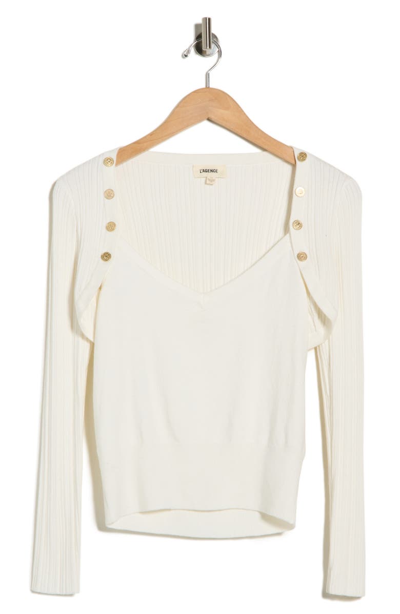 L'AGENCE Nara Tank & Rib Shrug Set, Main, color, Ivory/ Gold