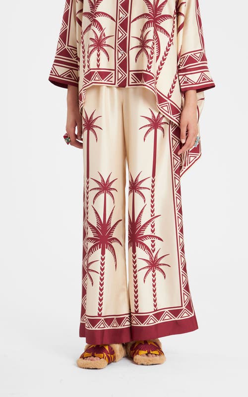La Doublej Wide-leg Silk Palazzo Pants With Floral Detail In Date Palms Placée Ivory