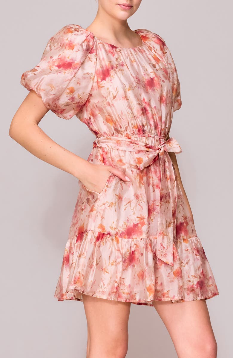 MELLODAY Scoop Neck Bubble Sleeve Minidress, Alternate, color, Blush Multi