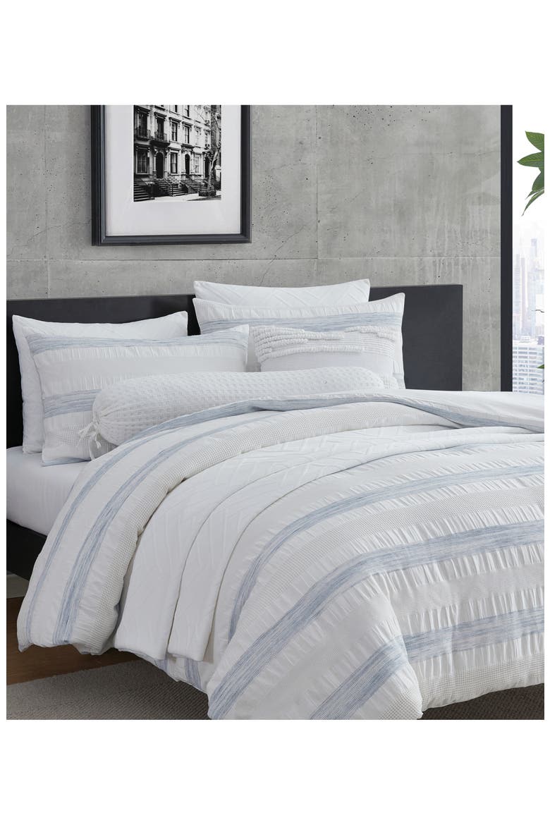 Waffle Stripe Duvet Cover & Sham Set, Alternate, color, WHITE/ BLUE