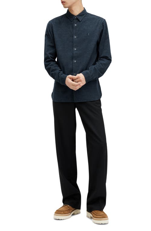 Allsaints Lorella Textured Ramskull Slim Fit Shirt In Marine Blue