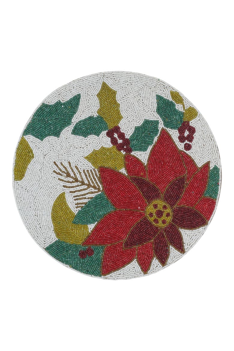 Floral Beaded Placemat, Main, color, IVORY/ RED