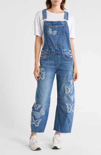 Driftwood Barbara Fray Hem Barrel Leg Denim Overalls
