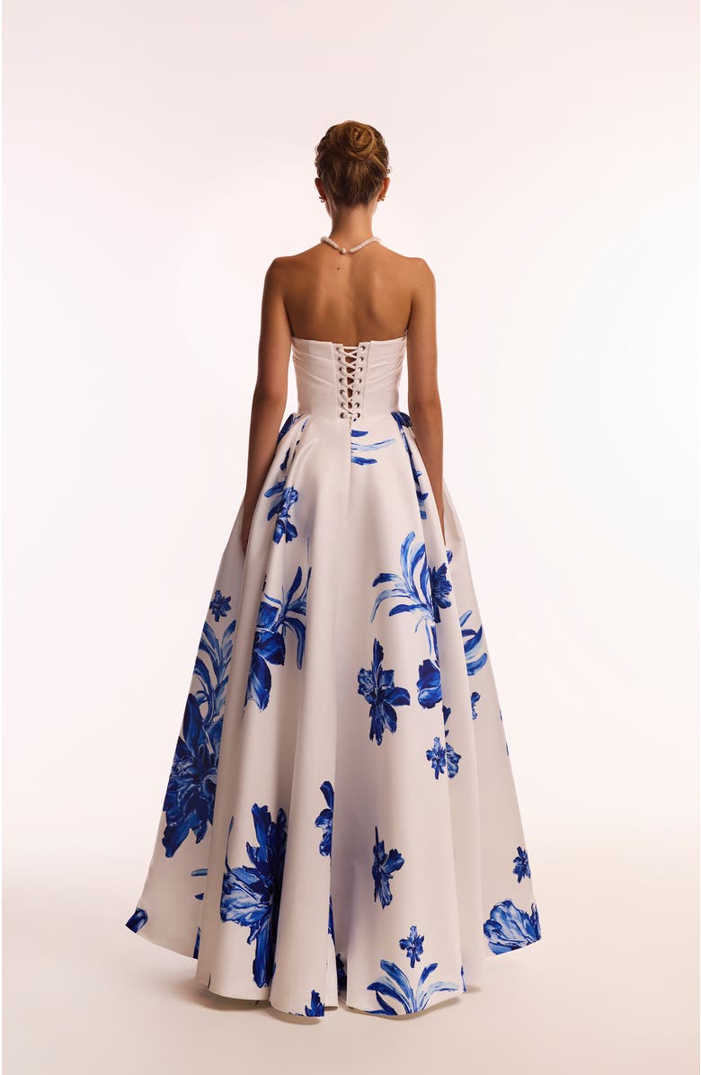 Milla Wonderful white A-line maxi dress with blue flowers, Alternate, color, White-Blue