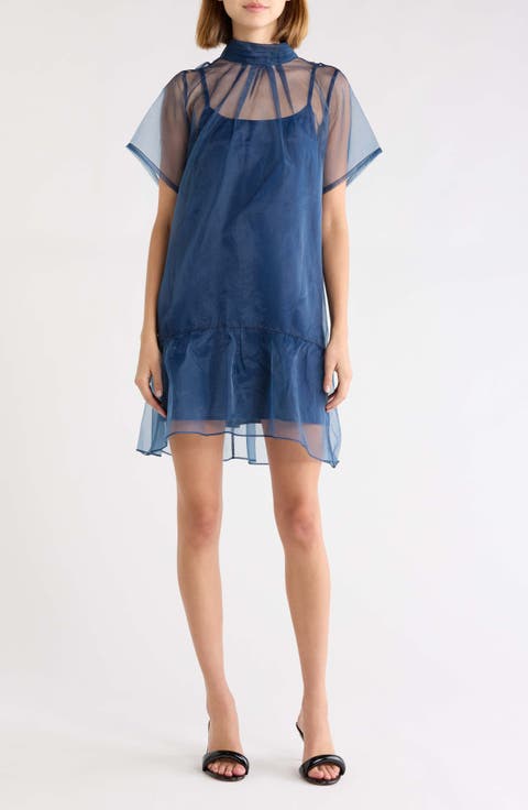 Berny Mock Neck Organza Minidress