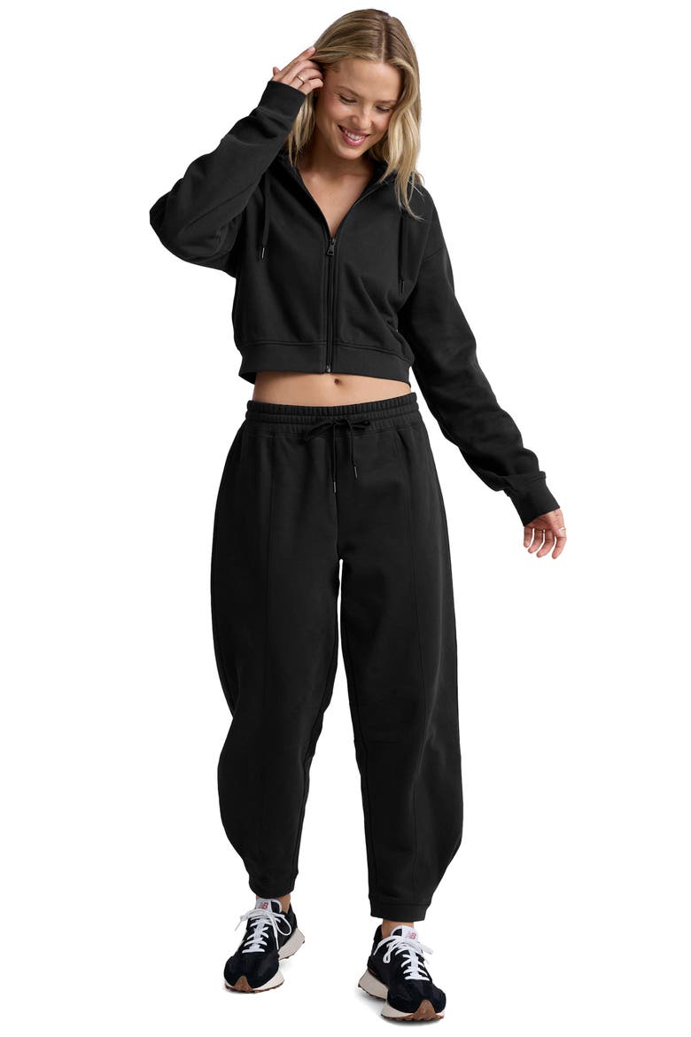 LuxeFleece Barrel Leg Sweatpants, Alternate, color, BLACK
