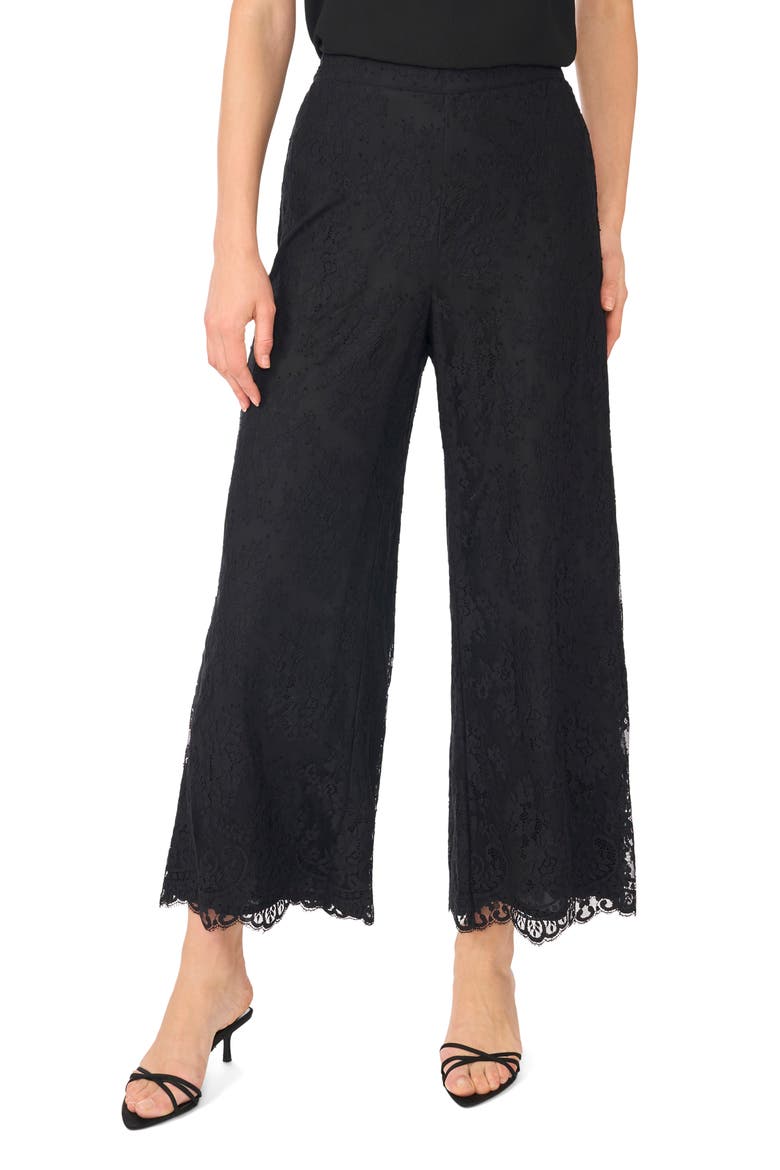 Lace Pull On Wide Leg Pants, Main, color, RICH BLACK