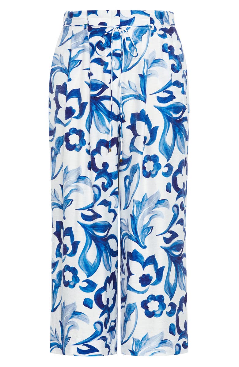 City Chic Resort Print Paperbag Waist Wide Leg Pants, Alternate, color, 