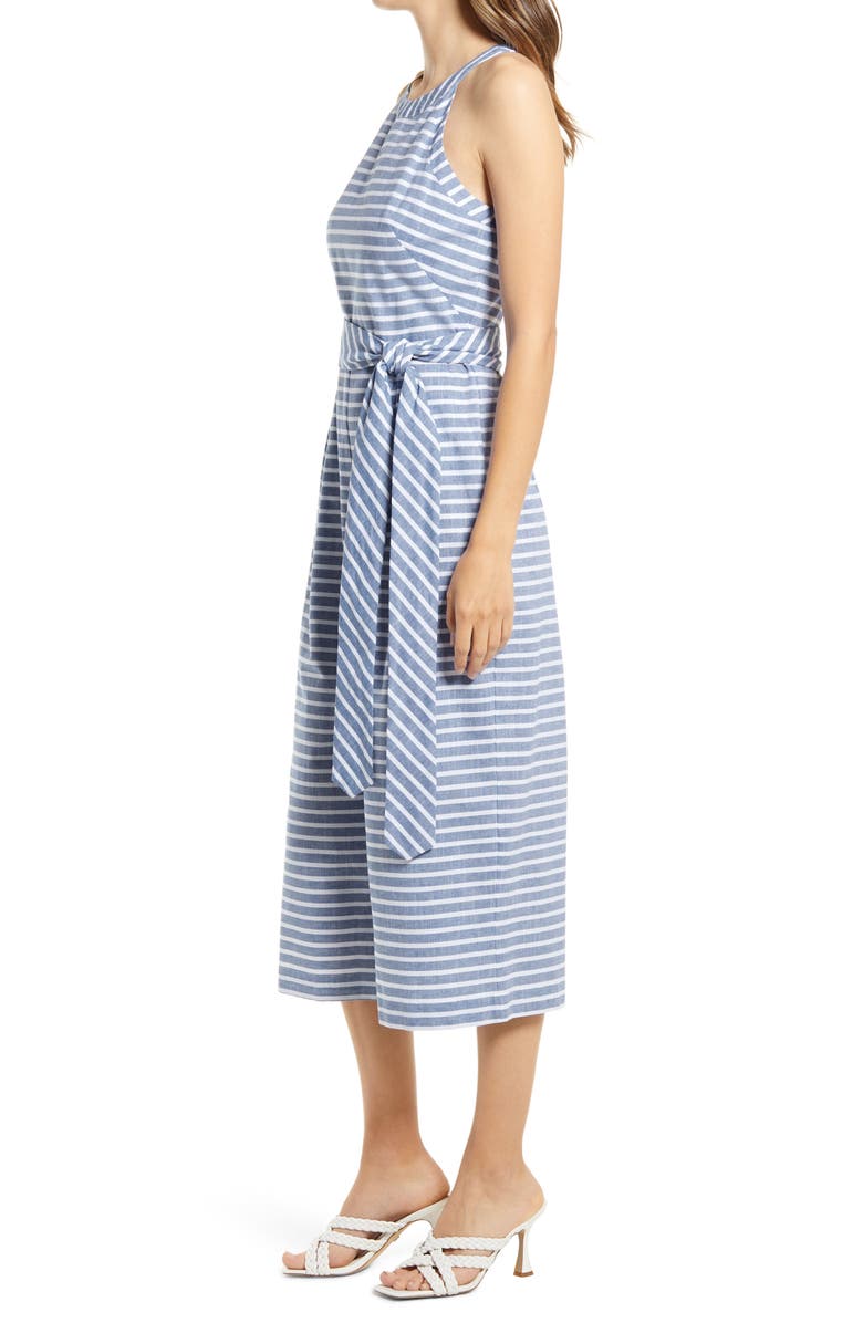 Eliza J Stripe Halter Neck Crop Cotton Jumpsuit, Alternate, color, 