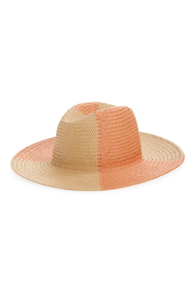 Colorblock Straw Panama Hat, Main, color, TAN- ORANGE