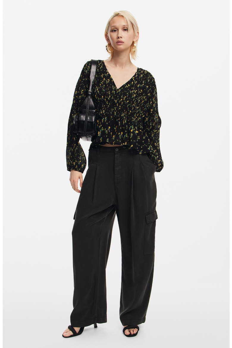 Okayama Floral Peplum Top, Alternate, color, BLACK