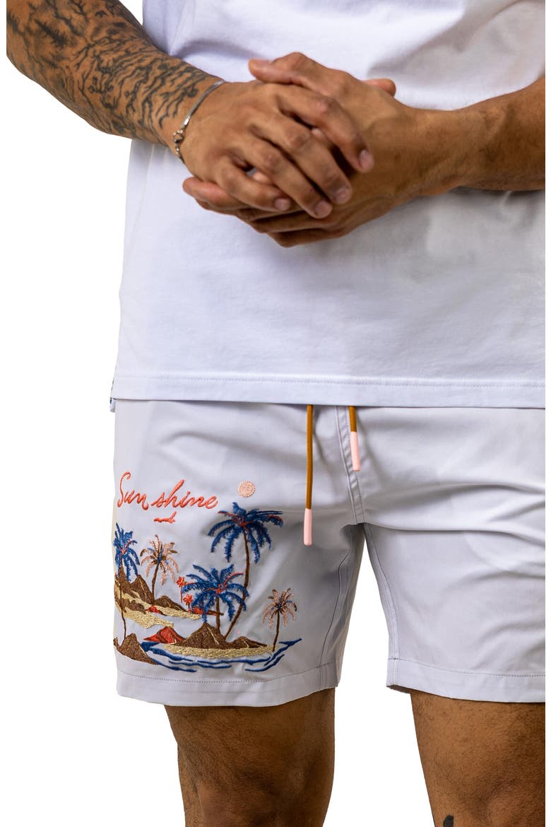 Swim Marthyr Print Swim Trunks, Alternate, color, WHITE