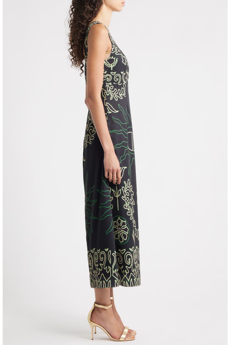 Enza Floral Print A-Line Dress, Alternate, color, BLACK/ GREEN