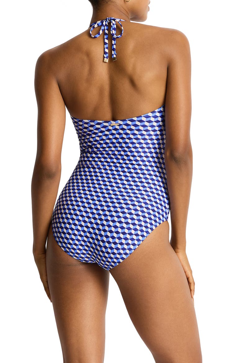 Solara Bar Bandeau One-Piece Swimsuit, Alternate, color, BLUE