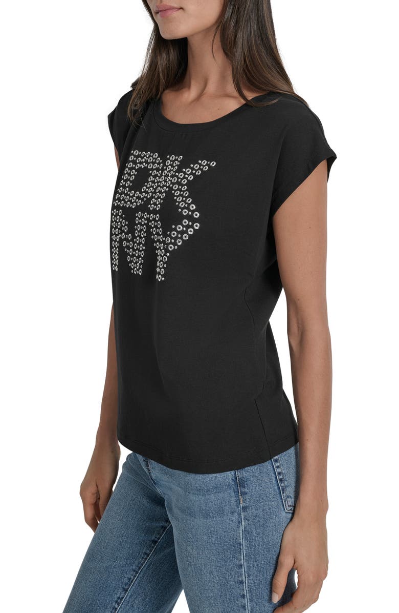 DKNY Grommet Logo T-Shirt, Alternate, color, Black
