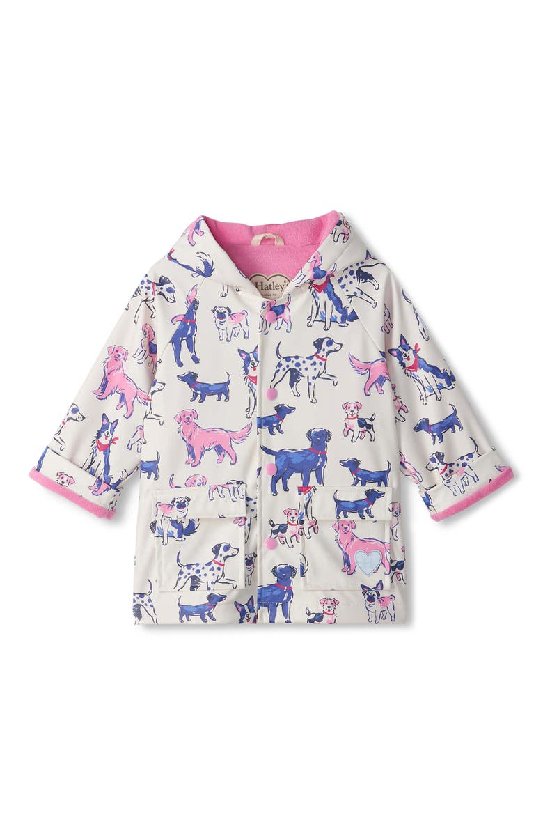 Kids' Little Pups Snap Raincoat, Main, color, SEA SALT