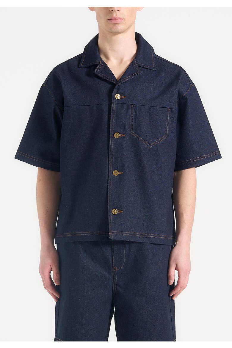 Carl Boxy Denim Revere Shirt, Alternate, color, Indigo