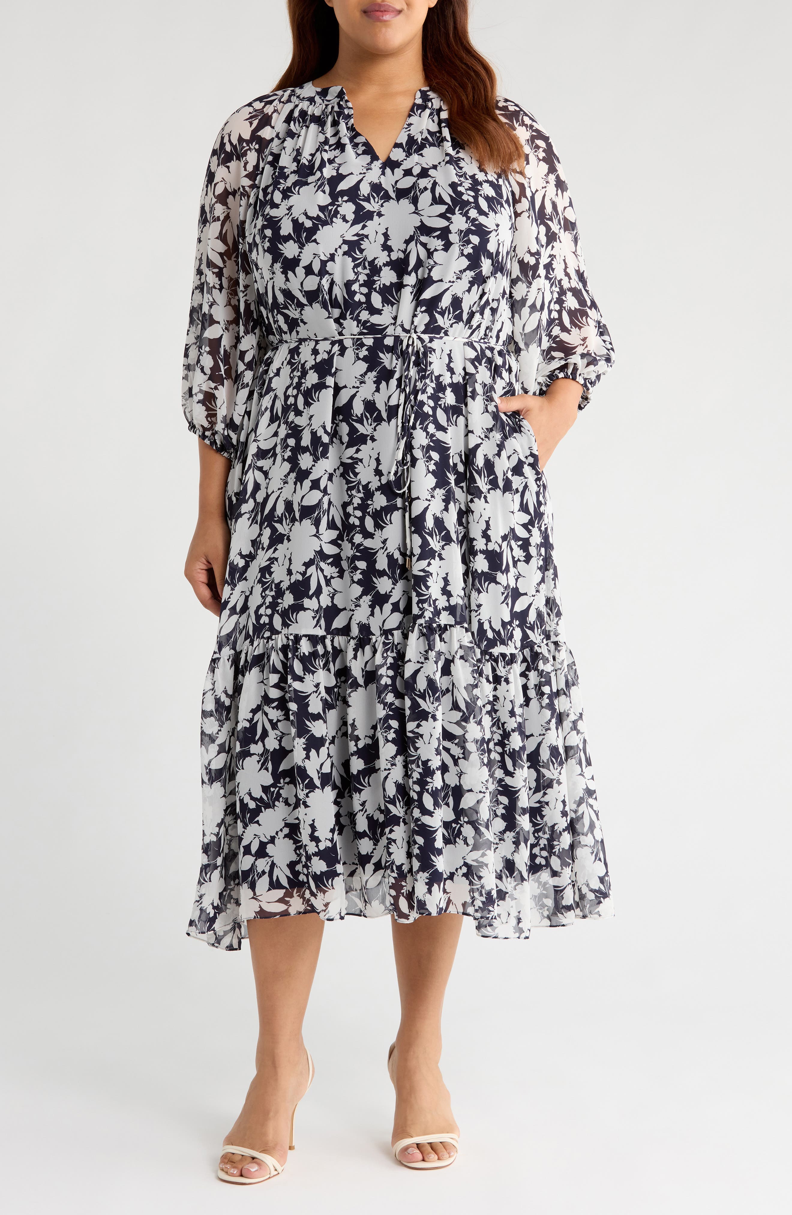 Julia Jordan Puff Sleeve Tie Belt Midi Dress